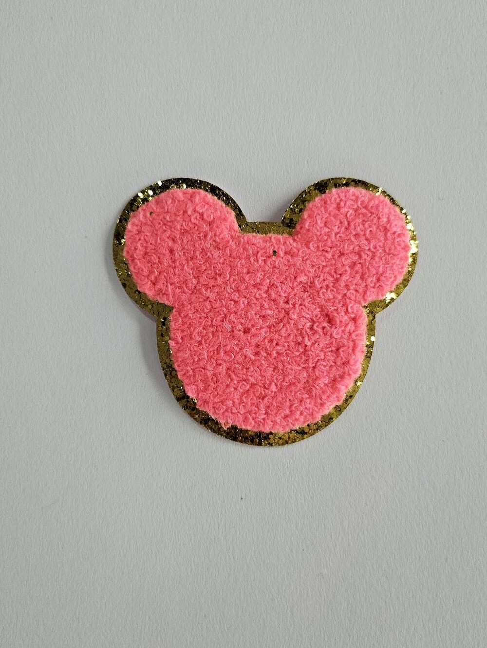 Iron-on Patch Mickey Mouse, Pink With Golden Sparkle Outline
